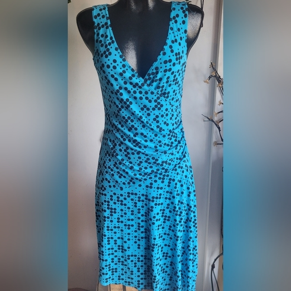 Laundry by Shelli Segal Blue and Black Sleeveless Polka Dot Dress Size 10